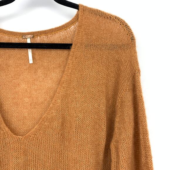 Free People Sweater Womens Oversized XS Brown Alpaca Wool Blend Deep V-Neck - Picture 3 of 6
